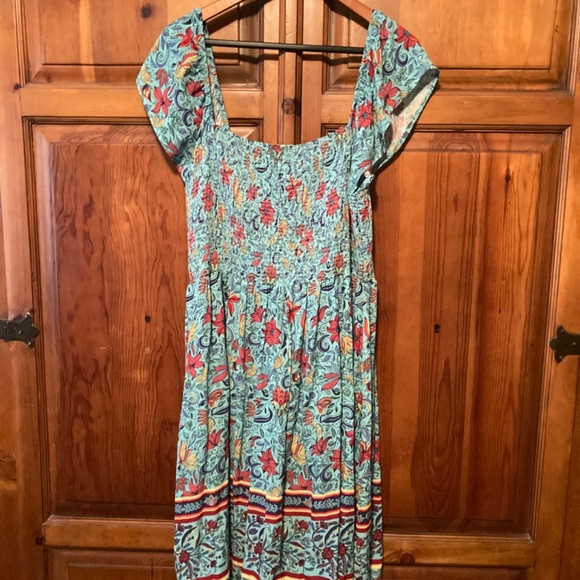 Grace & Lace Border Print Blue Floral Smocked Dress Size XL - Picture 2 of 9